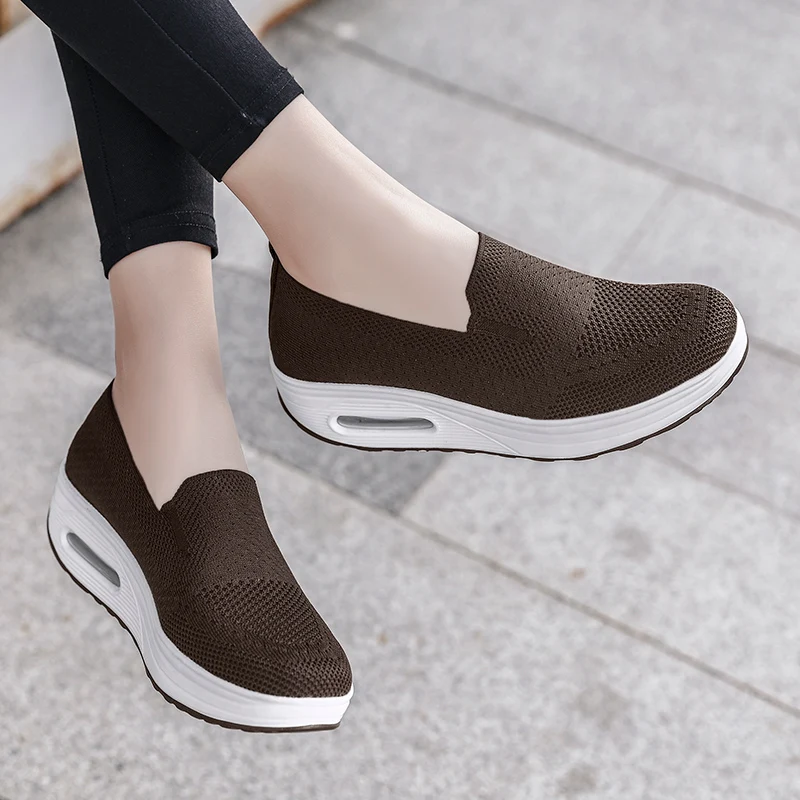 Summer Women Fashion Vulcanized Sneakers Platform Solid Color Flat Ladies Shoes Casual Breathable Wedges Ladies Walking Sneakers