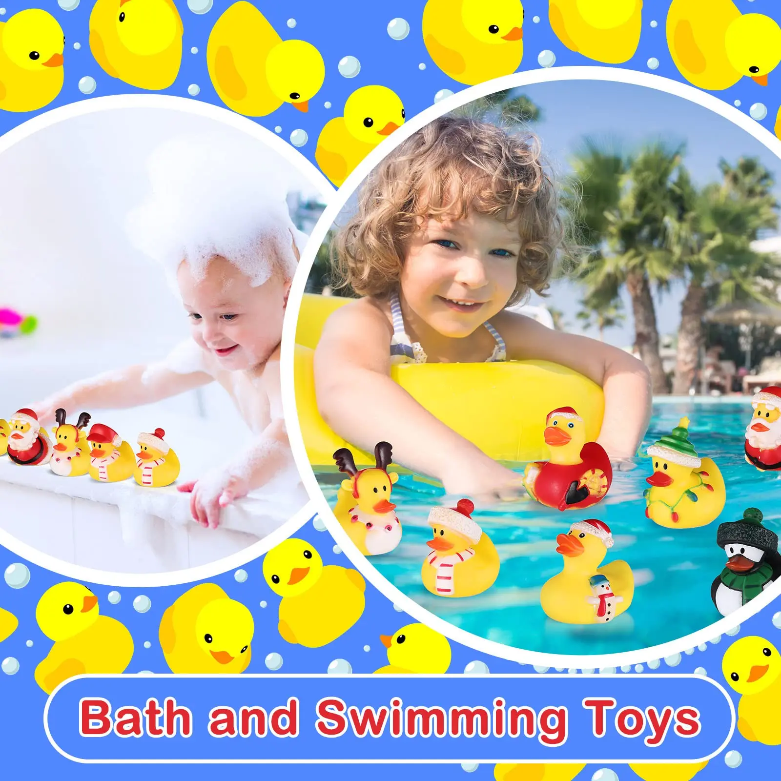 96PCS Christmas Rubber Duck Fun Bathtub Toys for kid Girl Boy Xmas Christmas Party Gift Birthday Baby Shower Summer Pool Activit