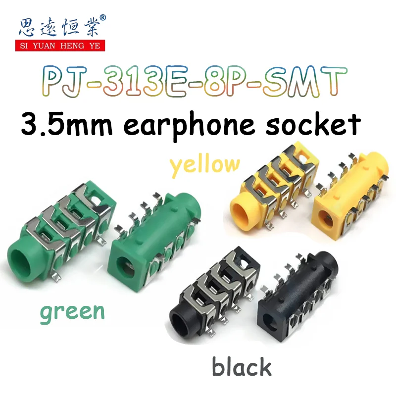 

3.5 Headphone socket 8-pin SMT Speaker box Bluetooth 3.5mm green yellow pink audio chassis PJ-313E