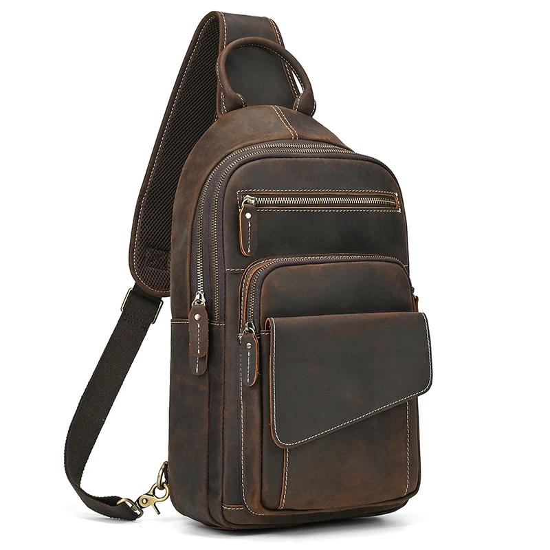 

Luxury Male Chest Bags Genuine Leather Crossbody Bag Men Sling Chest Pack for Men Chest Bag Leather casual men one shoulder bag