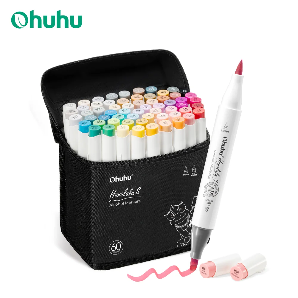 ohuhu-honolulu-s-60-illustrazione-colori-pennarelli-set-pennarelli-artistici-alcol-design-punto-rosso-doppia-punta-schizzi-disegno-colorazione