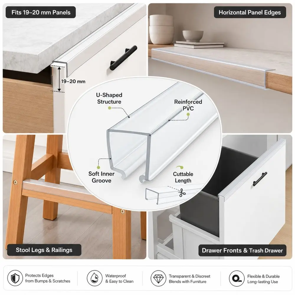 1/2/4PCS PVC Furniture Edge Protector 45cm Transparent Cabinet Door Protector Reinforced Sidewalls Clamp-On Structure