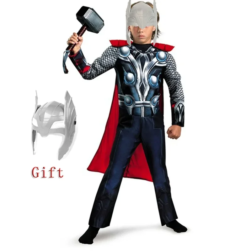 KIds Muscle Thor Costume Children's Cloak Thor Toss With Cloak Mask Role Playing Fantasia Party