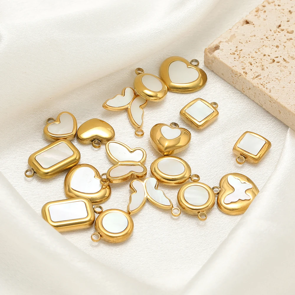 5 Stück Edelstahl-Herz-Muschel-Anhänger, Schmetterlingsanhänger für DIY-Schmuckzubehör, Damen-Halsketten-Zubehör, Ohrring-Herstellung – Detail 4