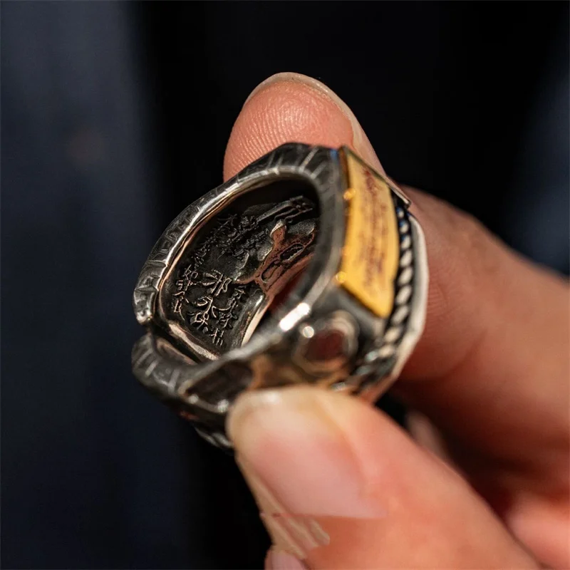Taoistischer Ring im Ethno-Stil gegen böse Anwesenheiten für Herren, Vintage-Schutz-Talisman, Taoistischer Meister-Erklärungsring, Herren-Accessoires – Detail 10