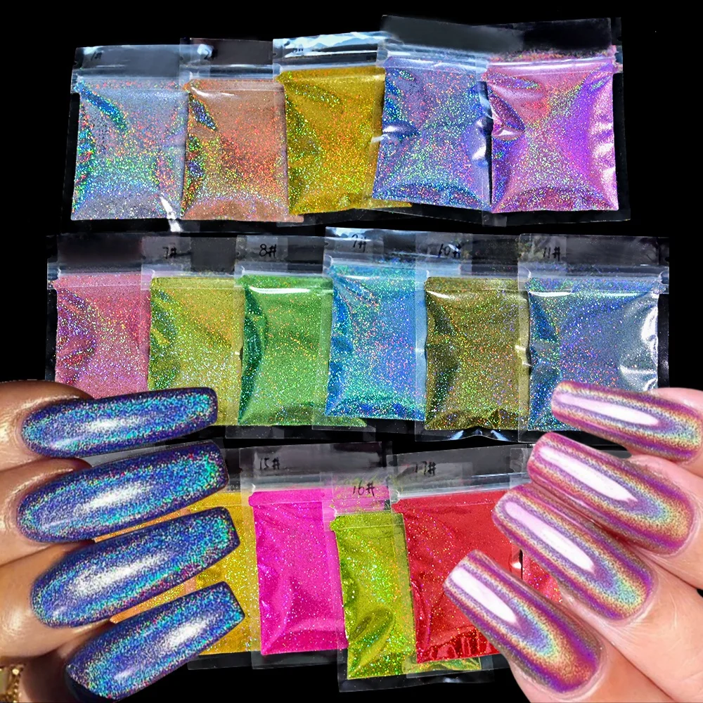 10g Holographic Laser Chrome Nail Powder Laser Silver Metallic Reflective Nail Glitter Dust Sparkling Fine Shiny Chrome Pigment*