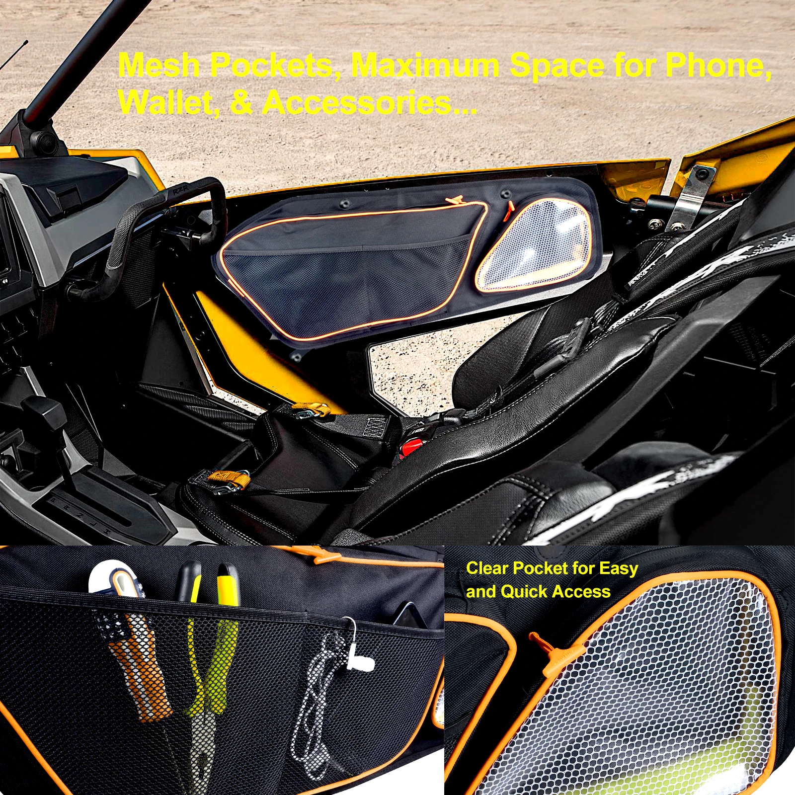 For RZR PRO XP Door Bags Accessories Front Door Storage Bag with Removable Knee Pad For Polaris RZR PRO XP 2020 2021 2022 2023