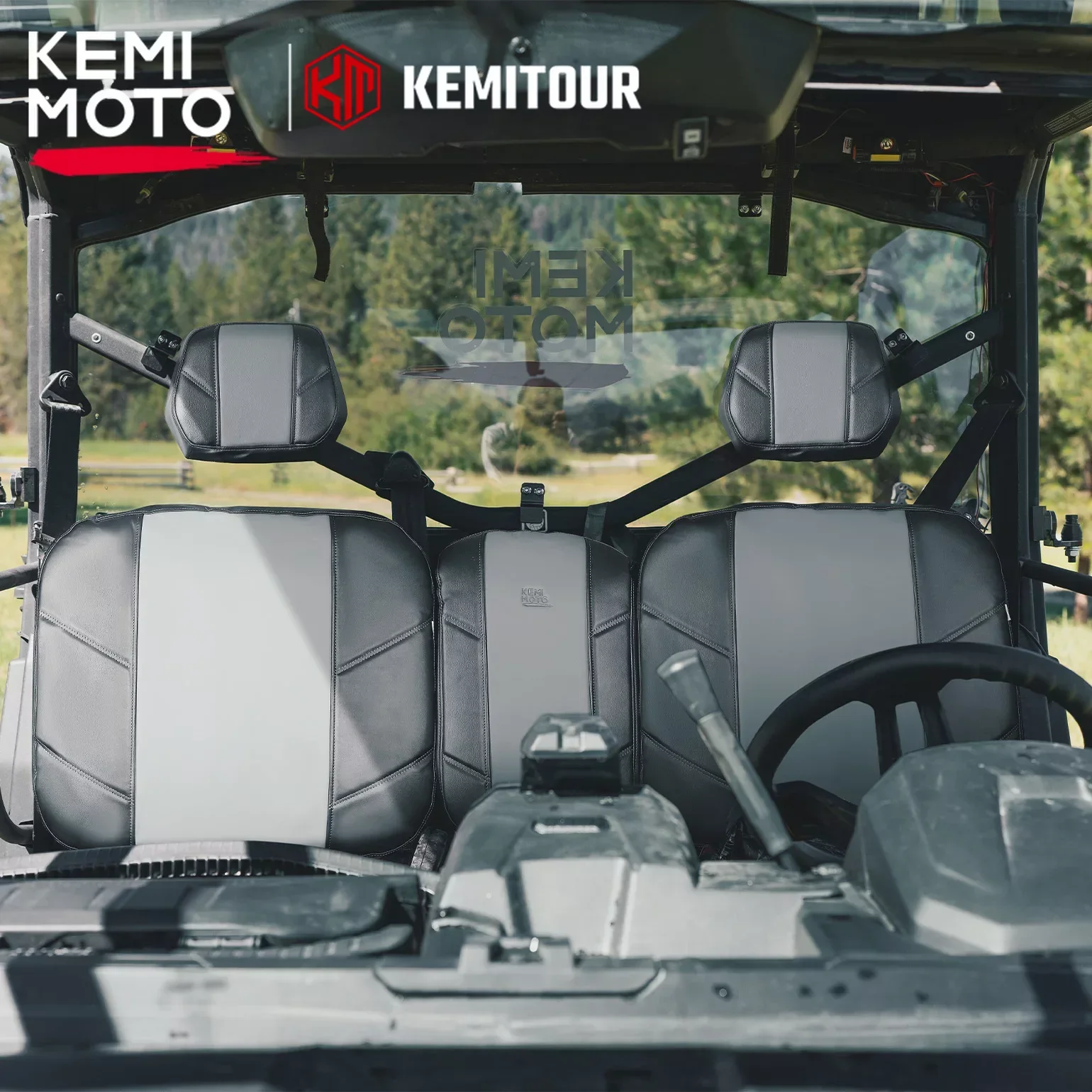 KEMIMOTO UTV Waterproof Seat Cushions Set w/ Headrest Cover Leather for Can Am Defender HD7 HD9 HD10 PRO 6X6 DPS 2/4 Doors