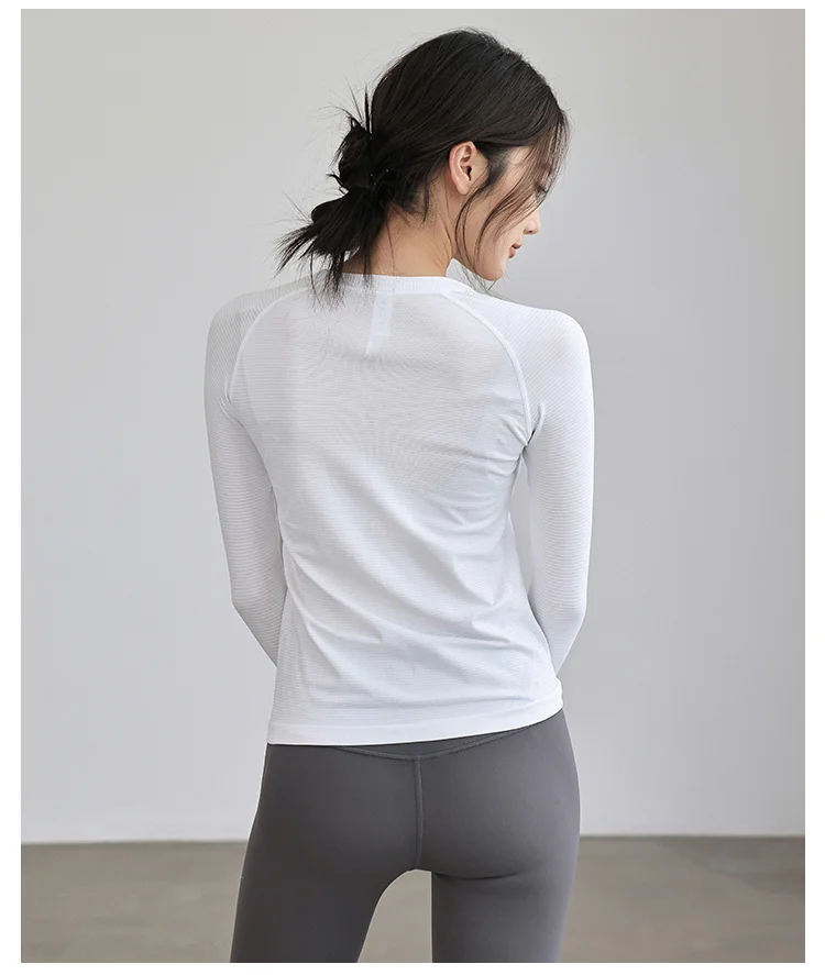 Women's Autumn & Winter Yoga Comprehensive Training Top High-Elastic Slim Crew Neck Quick-Dry Sports Long-Sleeve Fitness Clothes