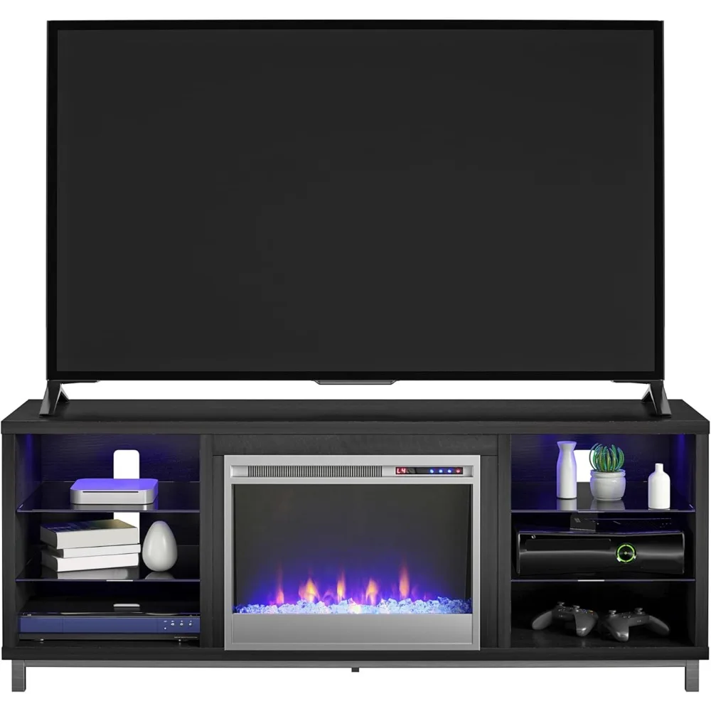 

Ameriwood Home Lumina Fireplace TV Stand, Black Oak, Holds TVs up to 70", Modern Entertainment Center with RGB LED Lights