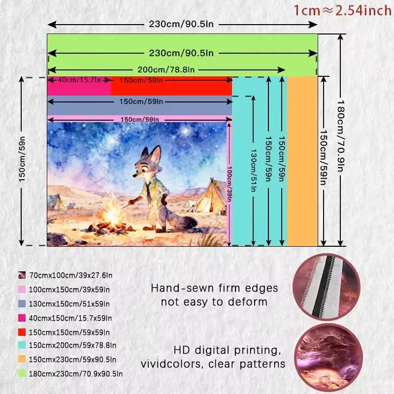قطعة واحدة من نسيج Zootopia Nick Wilde Fox، ألوان مائية للصحراء والنار المرصعة بالنجوم ليلة جدارية لتزيين غرفة النوم المنزلية الحديثة كهدية.