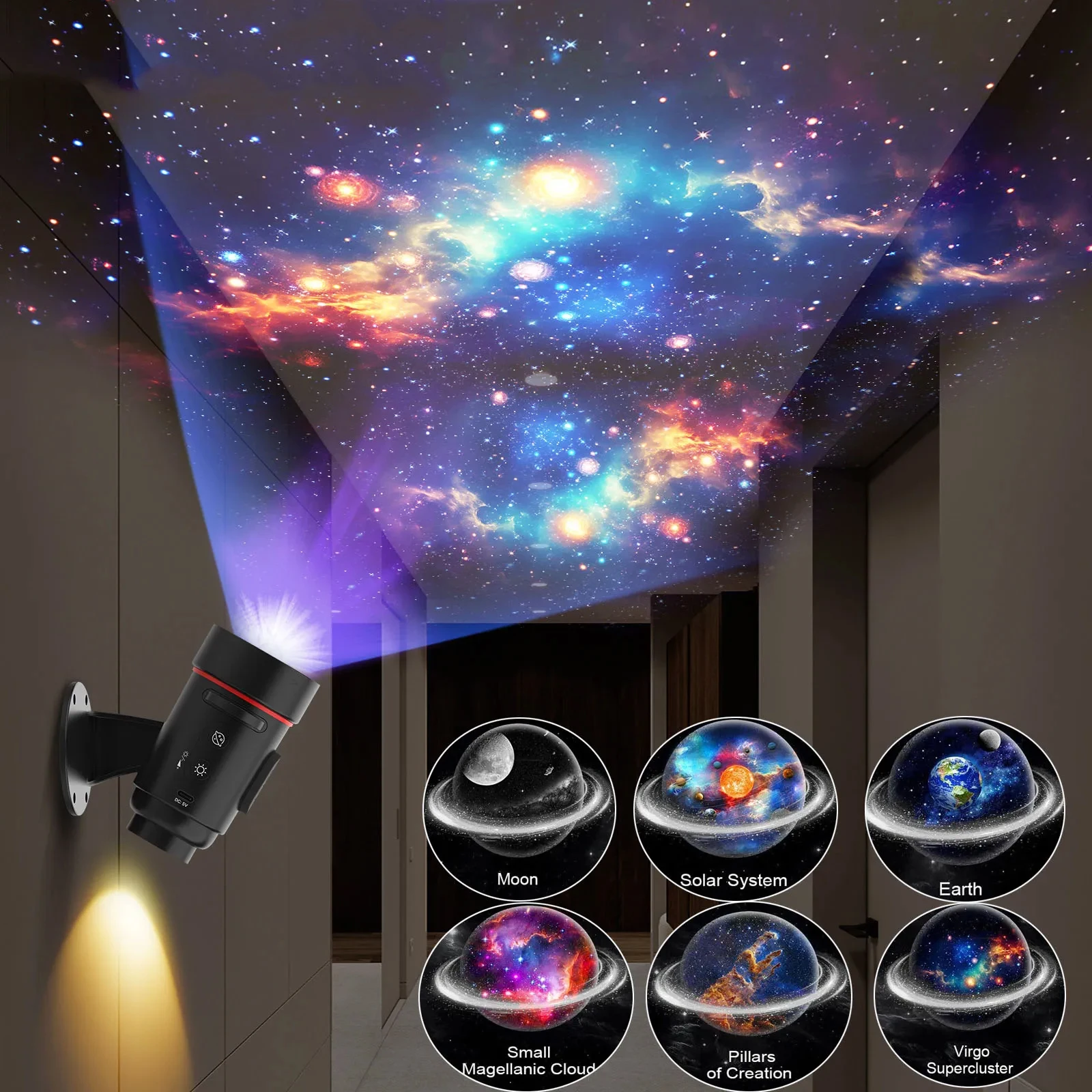 4K Galaxy Projector 6 IN1 Planetarium Projector LED Night Light Rechargeable Lamp Rotating For Kids Room Christmas Decor