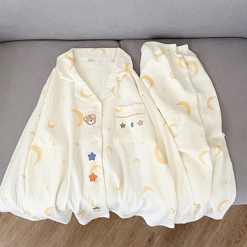 

Женский пижамный комплект с милым медвежьим принтом Star Moon в стиле Харадзюку, милый женский пижамный комплект Kawaii, модная повседневная домашняя одежда