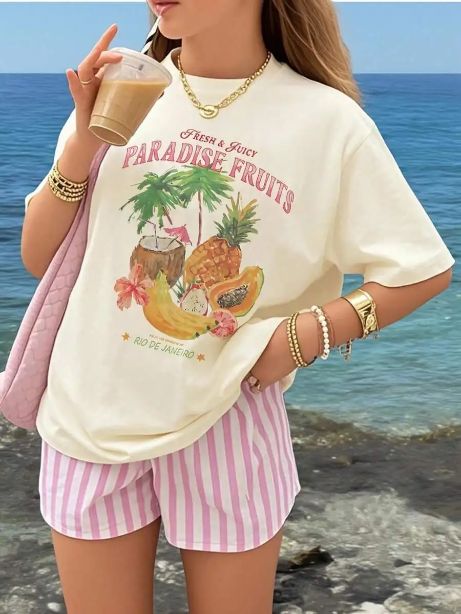 2026 Spring Summer Vintage Washed Cotton Girls Loose Short Sleeve T-Shirt Multi Occasion Gift Tops For Birthday Holiday Back To School Breathable Kids Daily Casual Wear