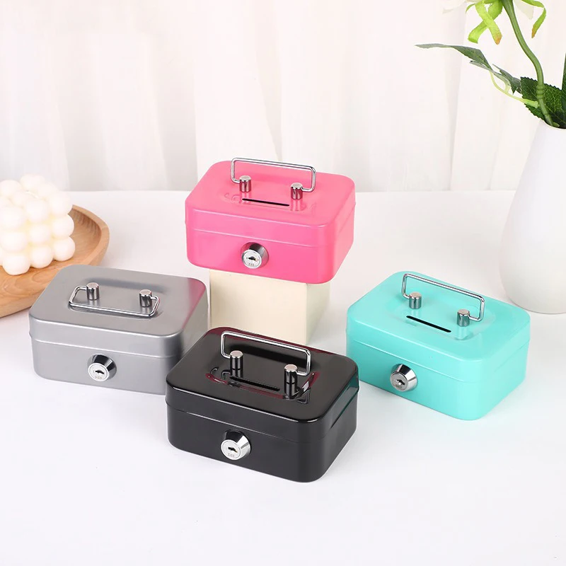 Portable Mini Key Safe Money Box Steel Bank Sturdy Lockable Coin Box Cash Storage Hidden Box For Home Store Suitcase