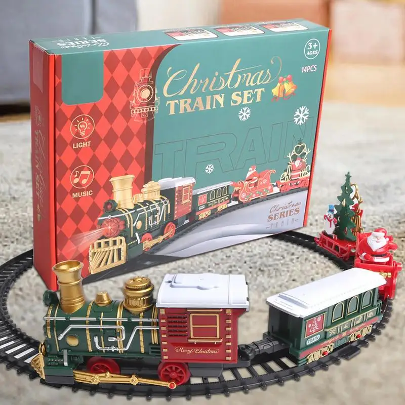 Christmas Train Electric Toys Interactive Locomotive Train Toy with Sound&Light Railway Car Toys Christmas Tree Decoration Gifts