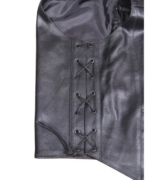 Motorcycle Motorbike Classic Plain Side Laced Leather Vest waistcoat