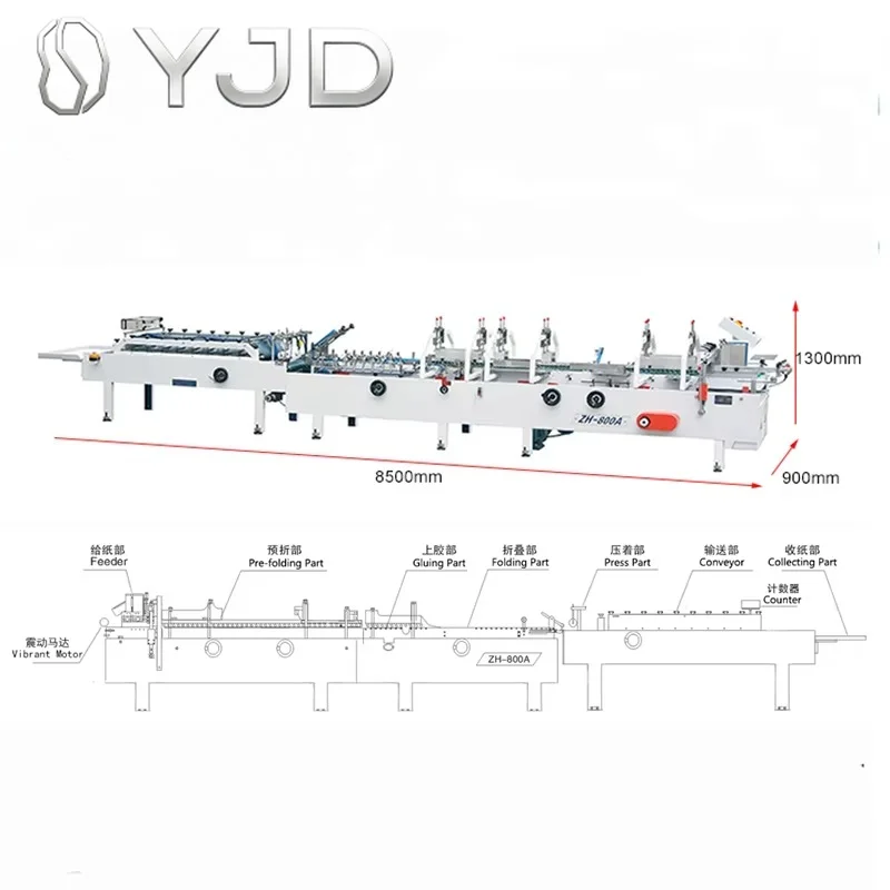 ZH-800A Electric Automatic Pre-folding Gluing Cardboard Box Folder Machine Metal Packaging for Food Grade Competitive Price