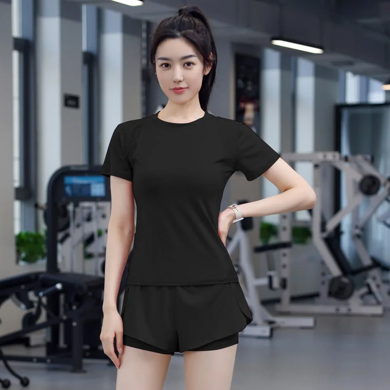 Szybkie suche kobiety Mesh T Shirt + spodenki letni trening bieganie odzież sportowa dwuczęściowy zestaw Fitness dres na siłownię Roupas Femininas