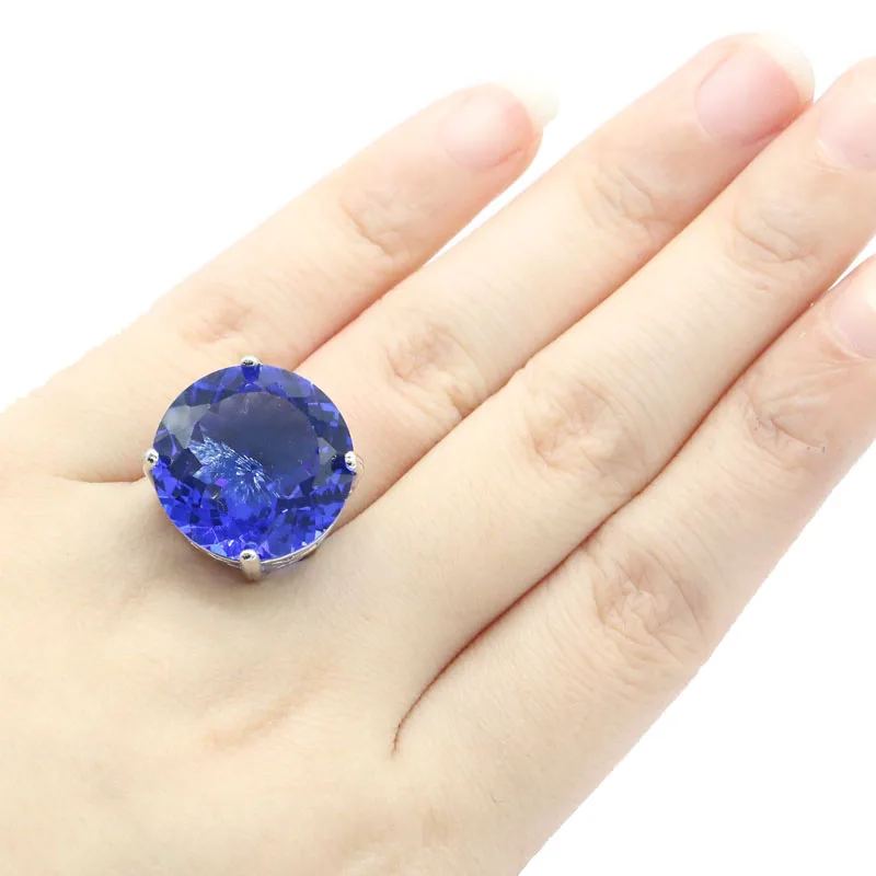 Buy 4 Get 1 Free 20x20mm Big Gemstone 8.6g 20mm Rich Blue Violet Tanzanite Women Daily Wear Silver Ring Daily