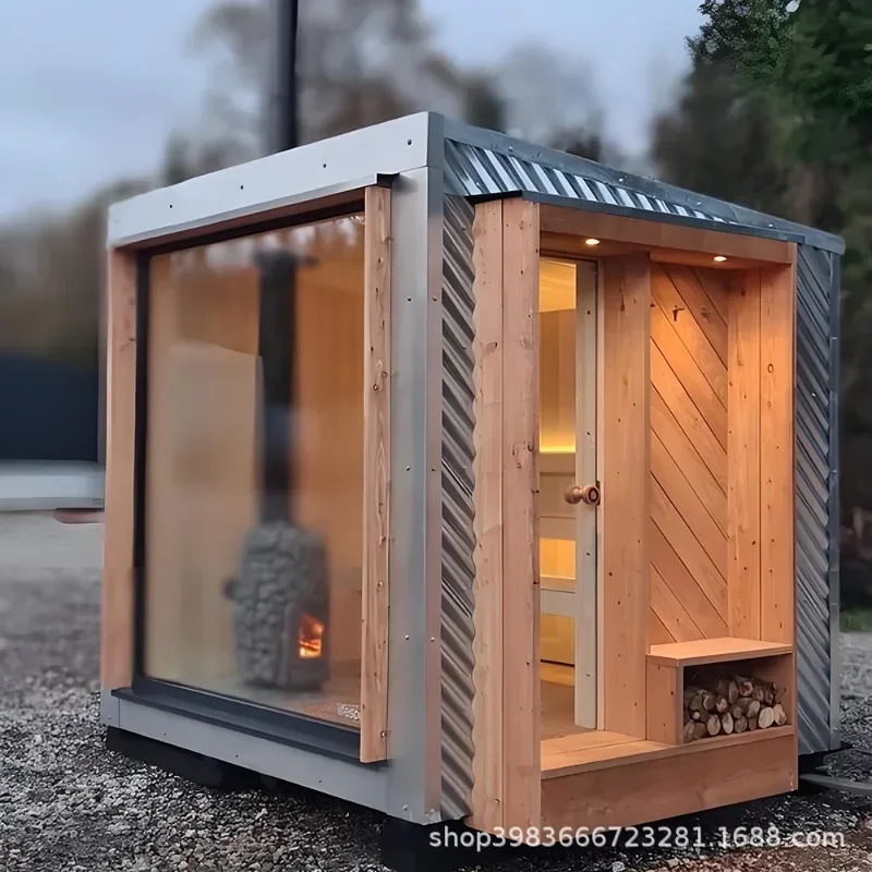 Canadian Hemlock Traditional Square Sauna Room 2-10 People Multi-size Deluxe Electric Heated Sauna Steam Room