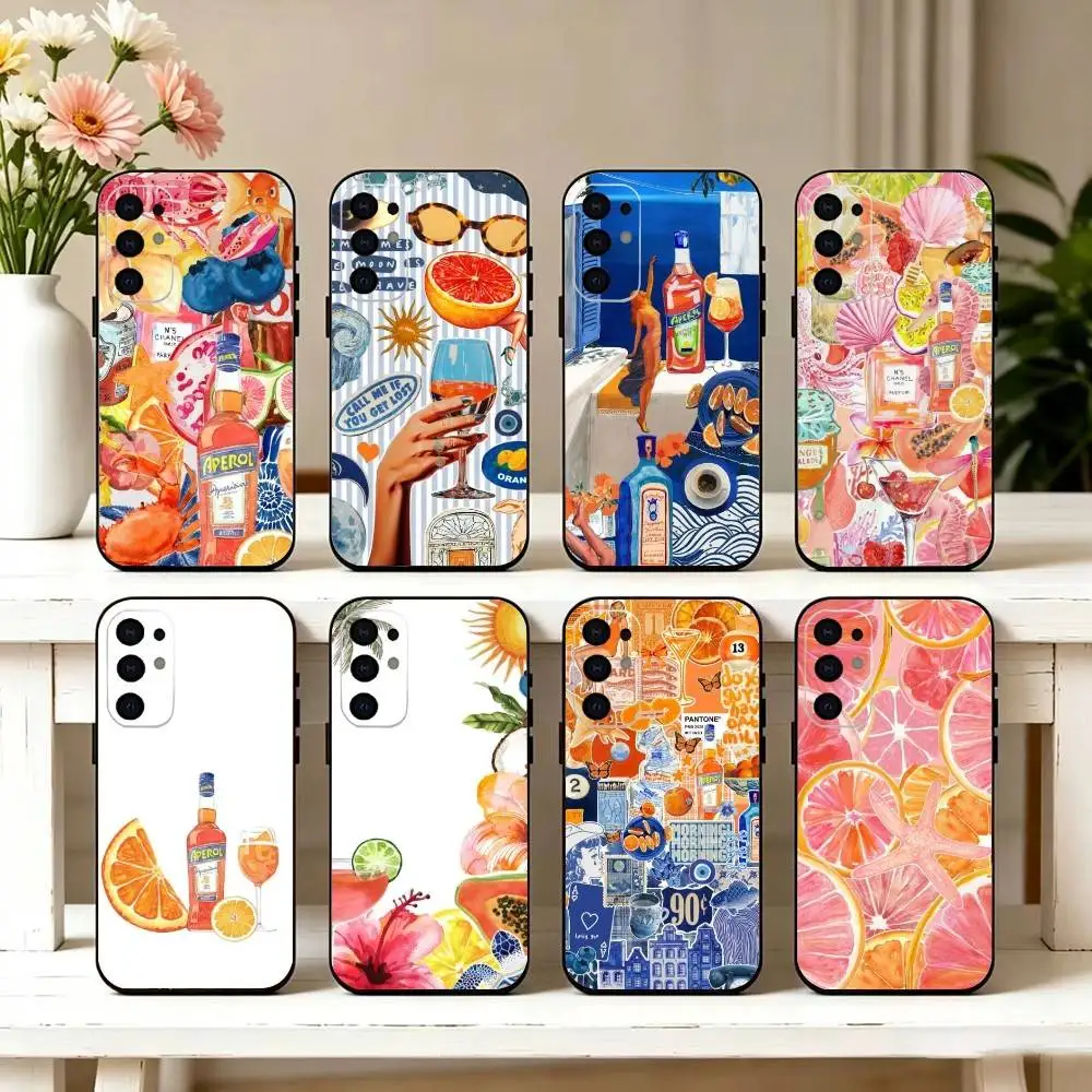 Aperol Spritz Pattern Phone Case For Samsung S25,S24,S21,S22,S23,S30,Ultra,S20,Plus,Fe,Lite,Note,10,Black Cover