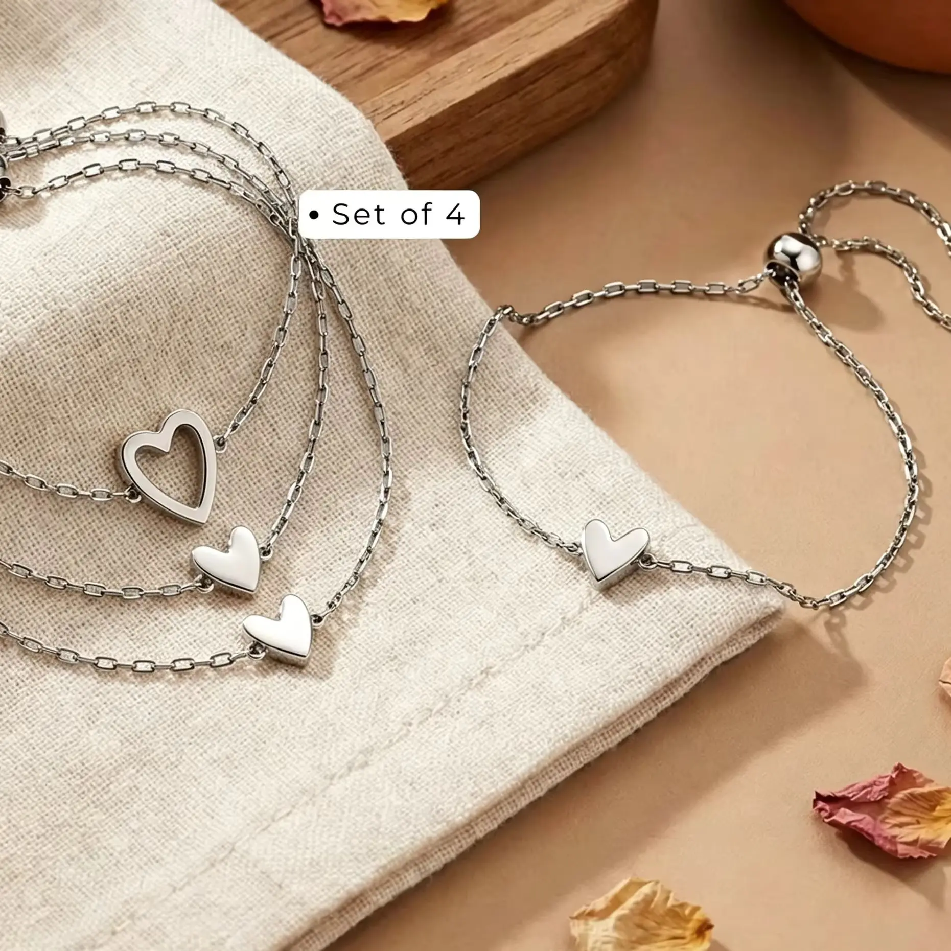 Mom Daughter Matching Bracelet Set Gold Heart Charm Stainless Steel Family Friendship Jewelry Birthday Gift for Women