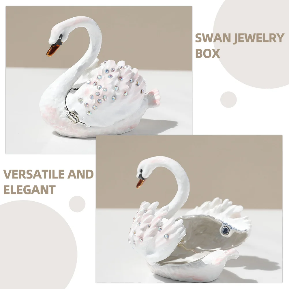 Retro Decor กล่องเครื่องประดับขนาดเล็ก Swan Shaped ผู้ถือคริสตัลเดสก์ท็อปสีชมพู Vintage