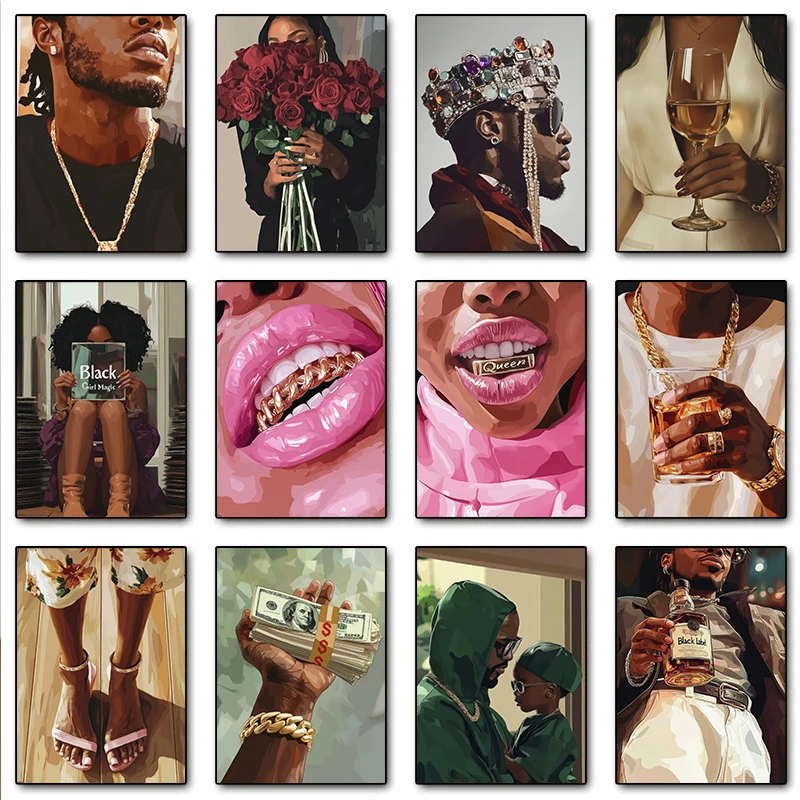Vintage Fashion Prints For Wall - Funky Vintage Beauty Black Man Woman