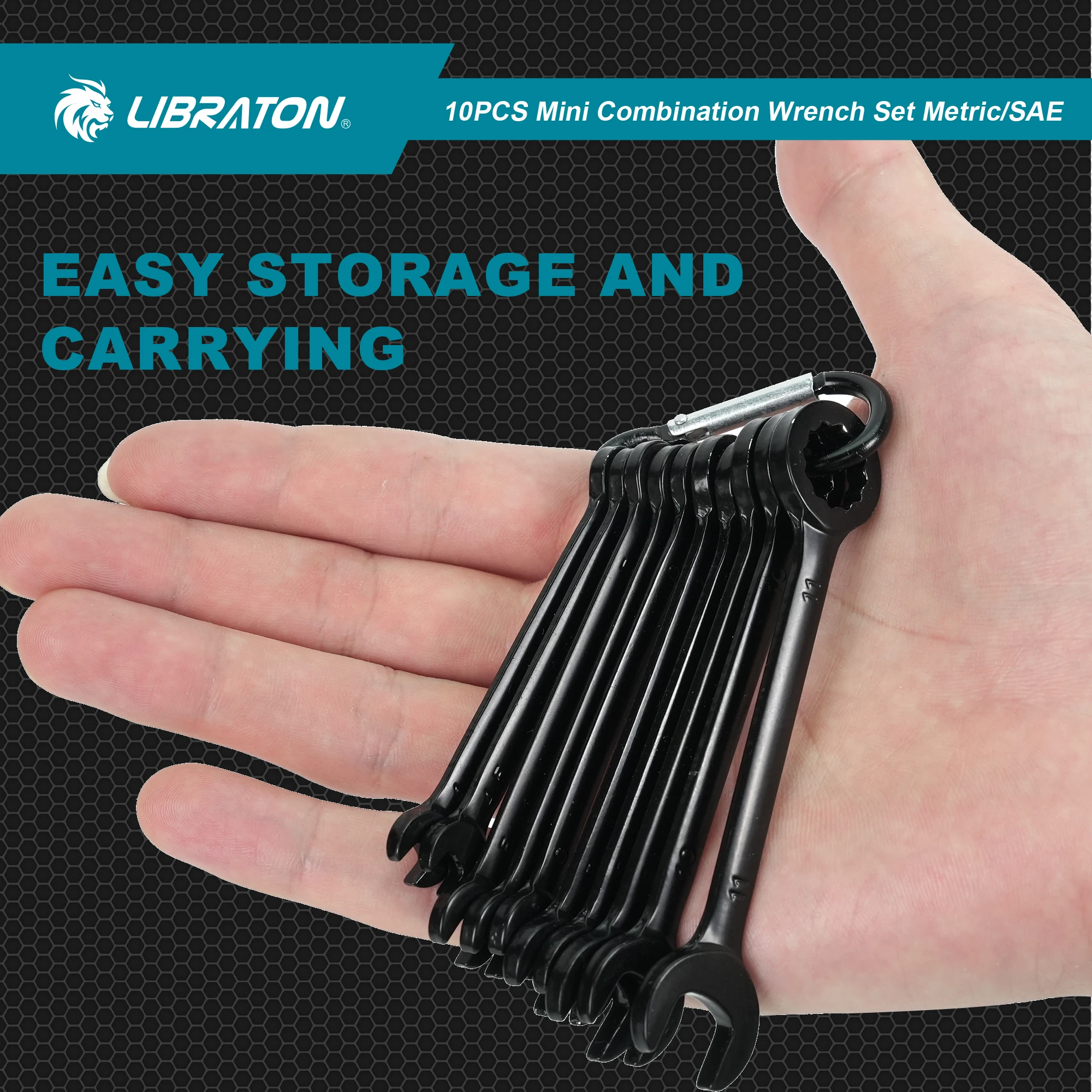 Imagem -06 - Libraton-mini Conjunto de Chaves Aço Carbono Bolsa Organizadora Leve Métrica 411 mm Sae 32 16 Open End e Box End 20 Unidades