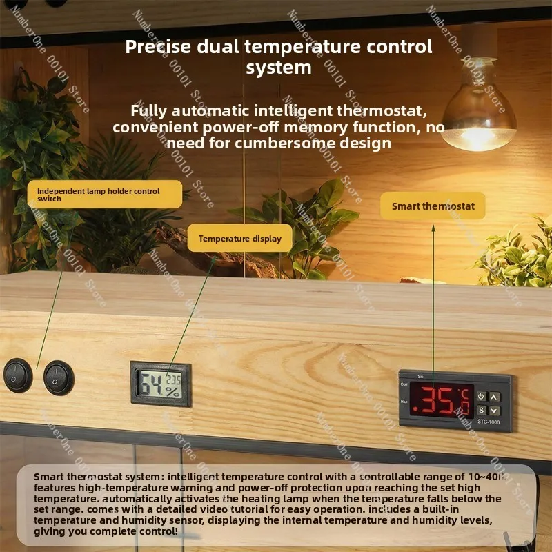 Panoramic Solid Wood Reptile Terrarium Constant Temp Box For Gecko Tortoise Snake With Ventilation Easy Clean Habitat Use