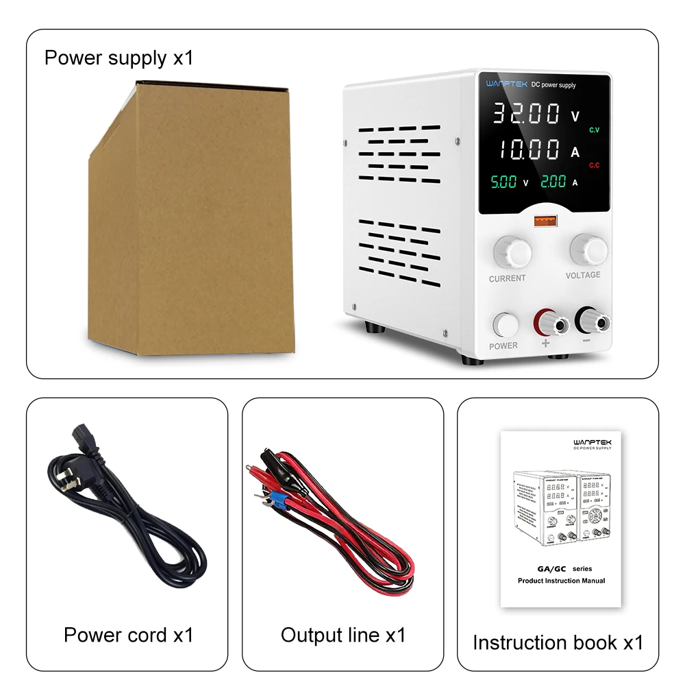 Wanptek Laboratory DC Power Supply30V 10A Adjustable Power Supply with USB Fast Charging for Cell Phone Repair, Battery Charging