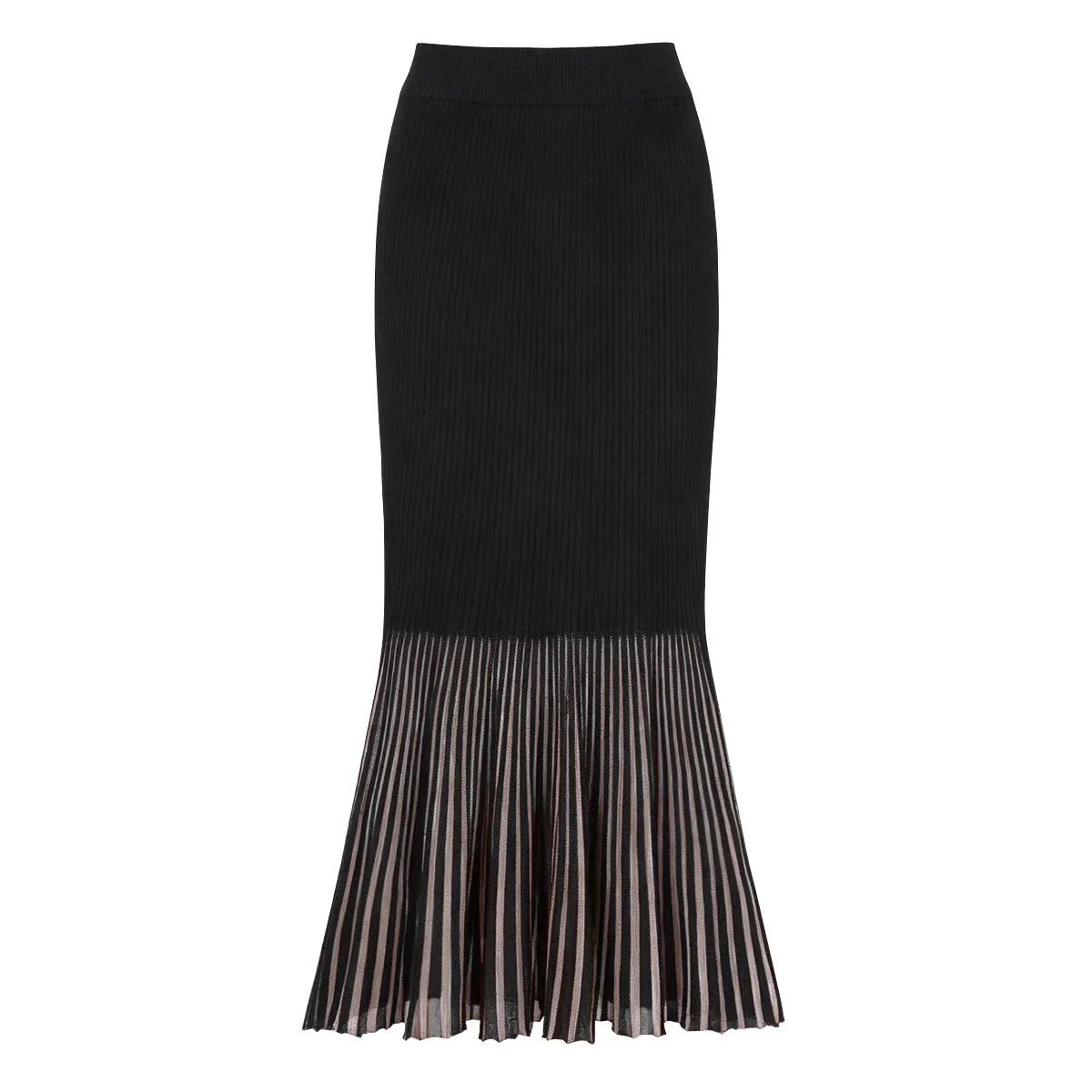 ZJYT Fall Winter Knitted Midi Skirts for Women 2026 Fashion Elastic Waist Trumpet Skirt for Party Female Faldas Woman Clothing