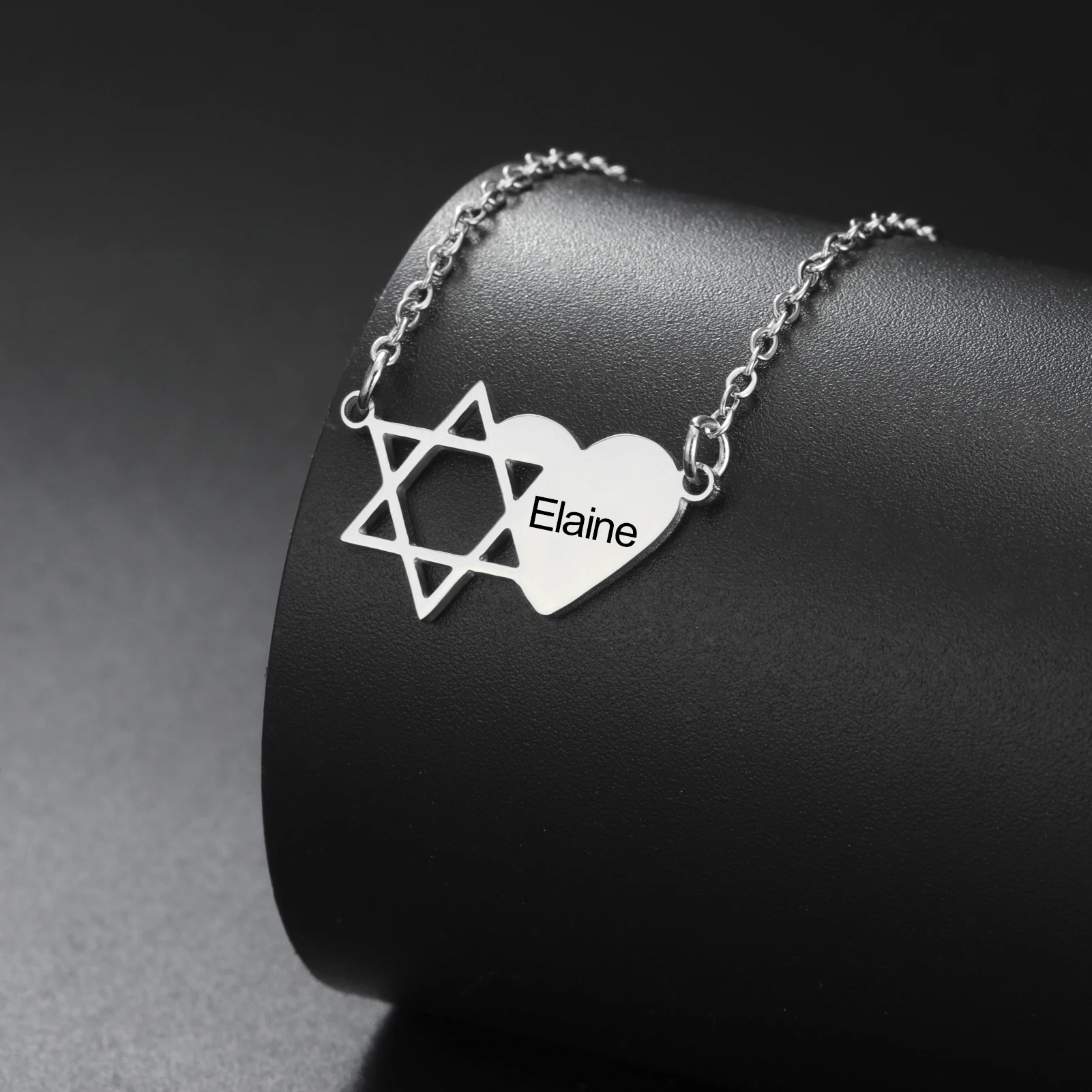 

Sipuris Engrave Custom Name Necklace For Women Men Stainless Steel The Star of David Heart Israel Amulet Pendant Jewelry Gifts