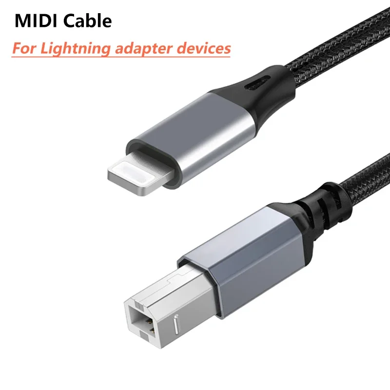 Adaptador de 8 pines a MIDI para Lightning iPhone 14 iPad a tipo B, Cable USB macho a macho, instrumento de música electrónico, interfaz de Audio