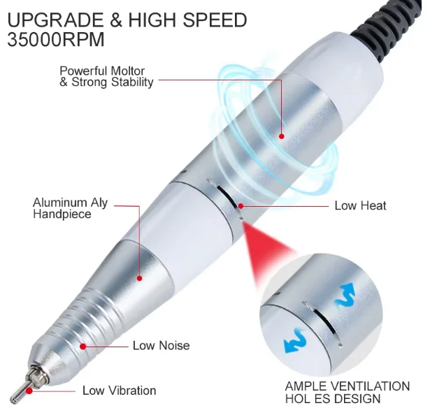 35000rpm 5Pins Professional Electric Nail Drill Machine Handle Handpiece Pedicure Replacement Pen Manicure Beauty Tool Accessory gallery 4