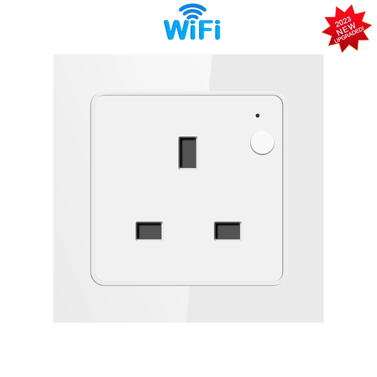 

Glomarket Tuya Wifi Smart UK 16A Socket Remote/Voice Control Electrical Wall Glass Panel Timing Smart Electrical Outlet