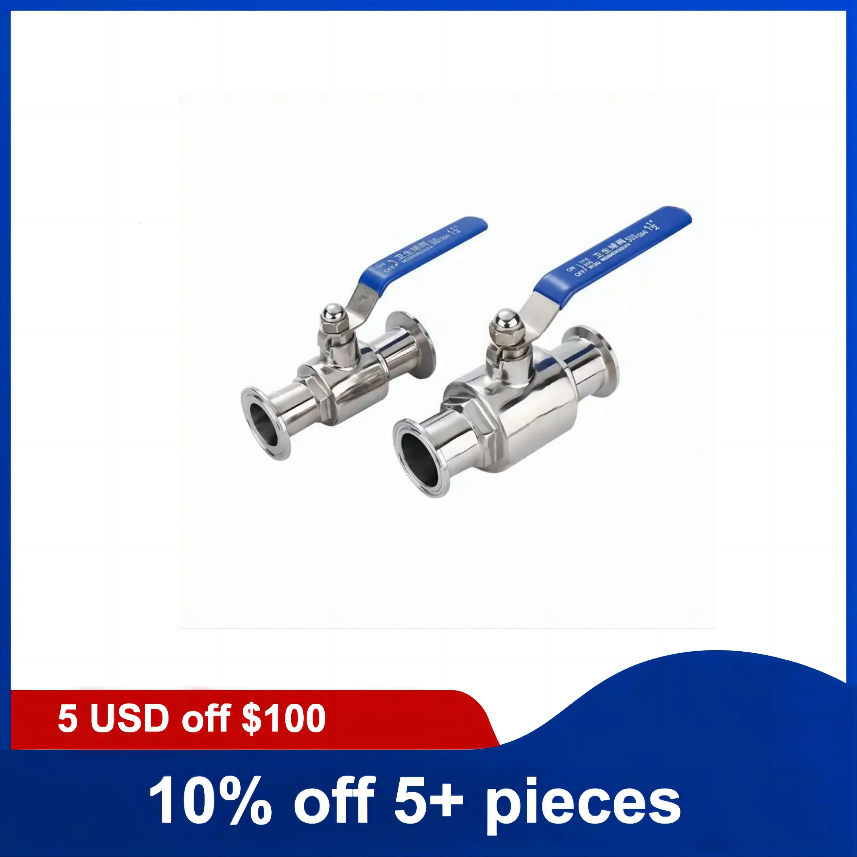 19mm Stainless Steel Ball Valve Handle Operated Two Way Sanitary Tri-Clamp Manual Ball Valve