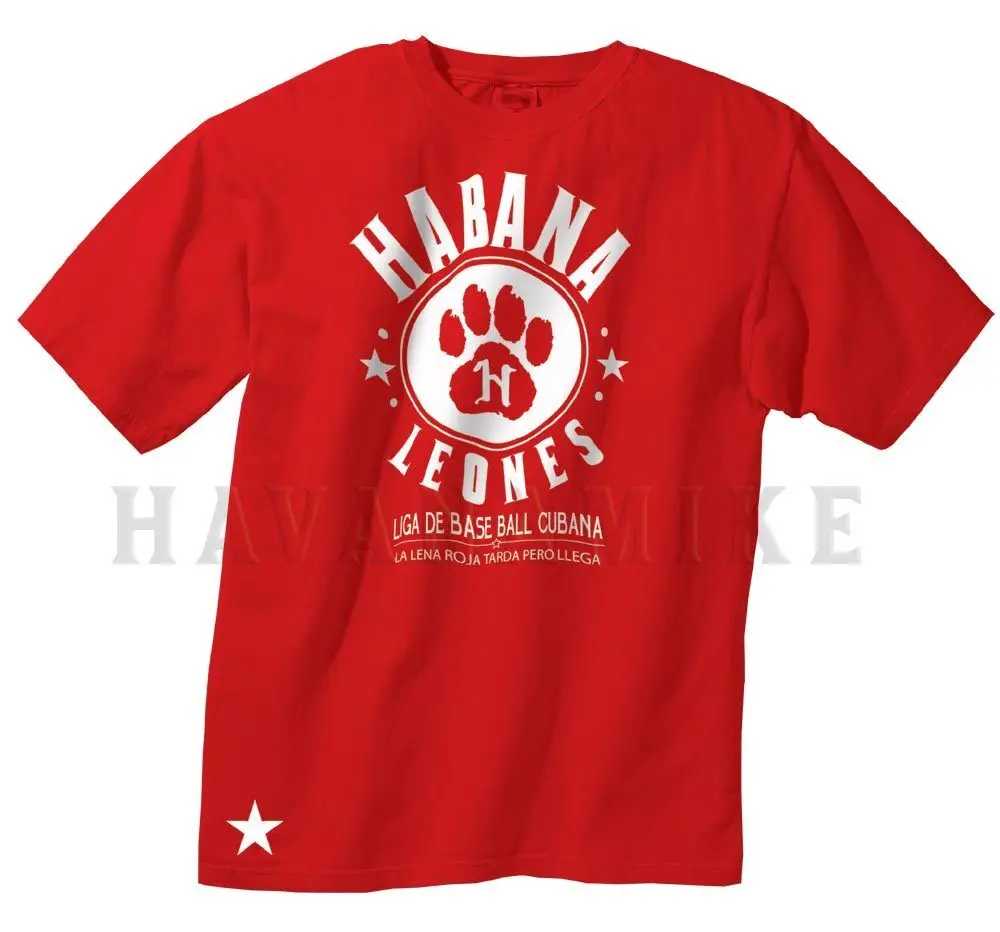 HABANA LEONES Cubano Baseball de Cuba T-Shirt HAVANA LIONS Short Sleeve RED