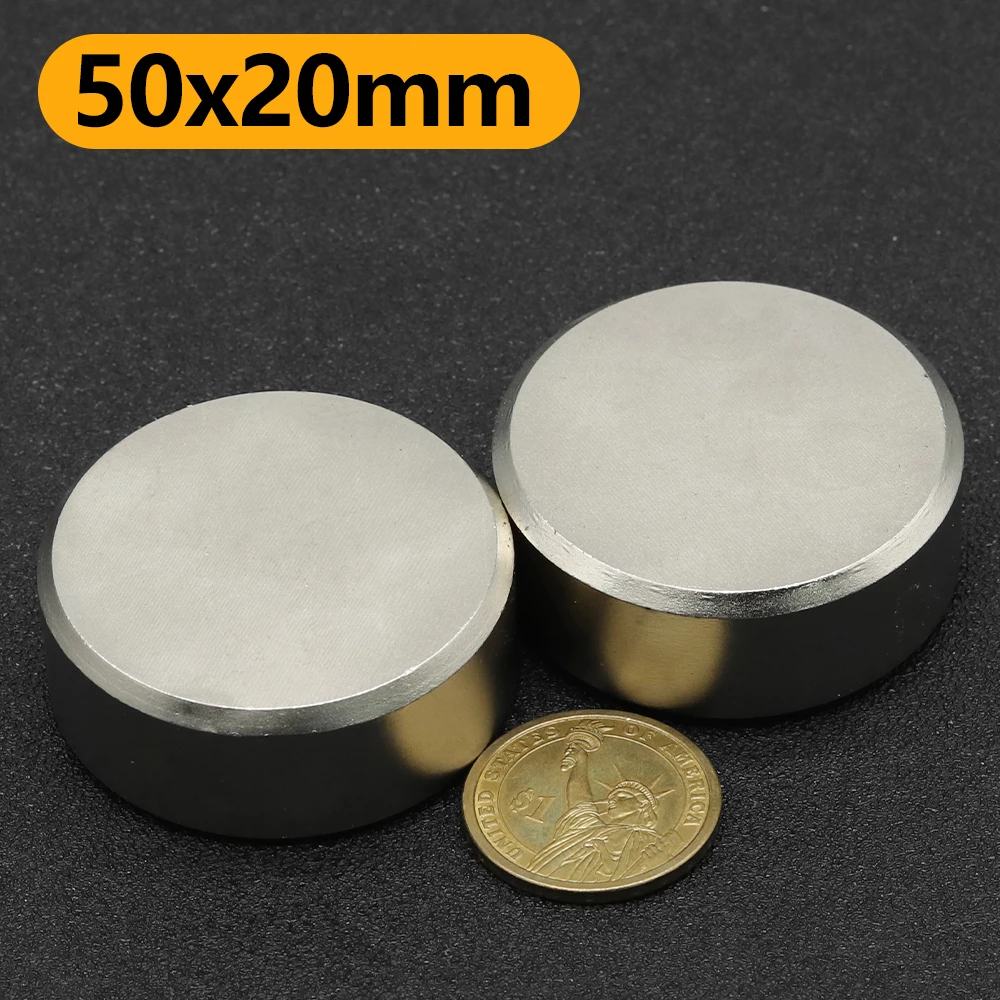 

1Pcs Round Strong Magnet N52 50x20 mm Search Magnetic Neodymium Magnets Rare Earth N52 Powerful Permanent 50*20