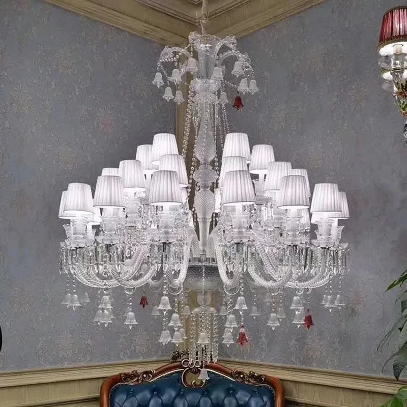 European Crystal Chandelier for Duplex Staircase Luxury Candle Style Pendant Light for Living Room Dining Room Villa Decor