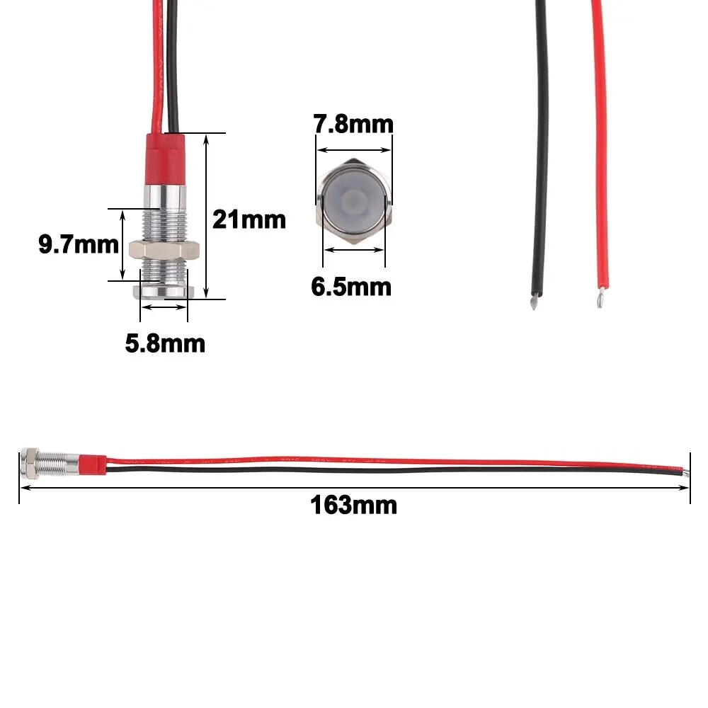 LED Metal Indicator Light 6mm Waterproof Power Signal Lamp DC3V/5V/6V/12V/24V/AC220V Red Yellow Blue Green White