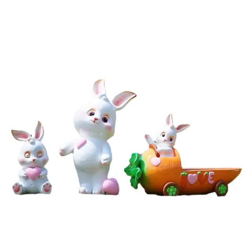 

cartoon rabbit sculpture, kindergarten forest, landscape sketches, animal ornaments, lawn beautiful decorations