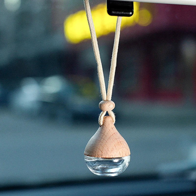 

6ML Empty Car Air Freshener Pendant Perfume Glass Bottle With Wooden Caps Refillable Car Essential Oil Diffuser Bottle