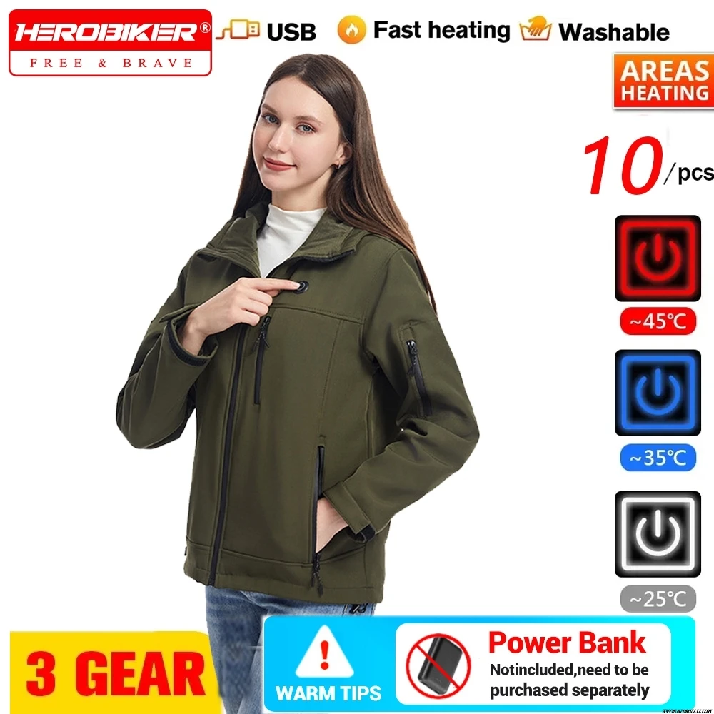 

USB Heating Jackets For Women Winter Warm Heated Jacket 10 Zones Electric Heated Jackets Waterproof Warm Jacket Coat Plus Size