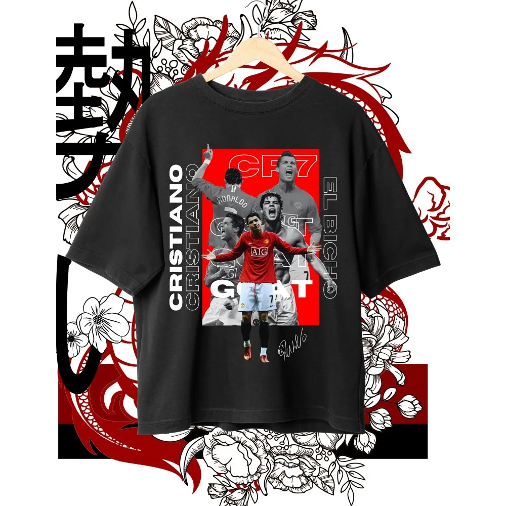 

2025 New Men's Casual Wear Tee Portugal C Ronaldo CR7 Short Sleeved T-shirt Women Loose Large Size Tshirt Cotton No. 7 Tops
