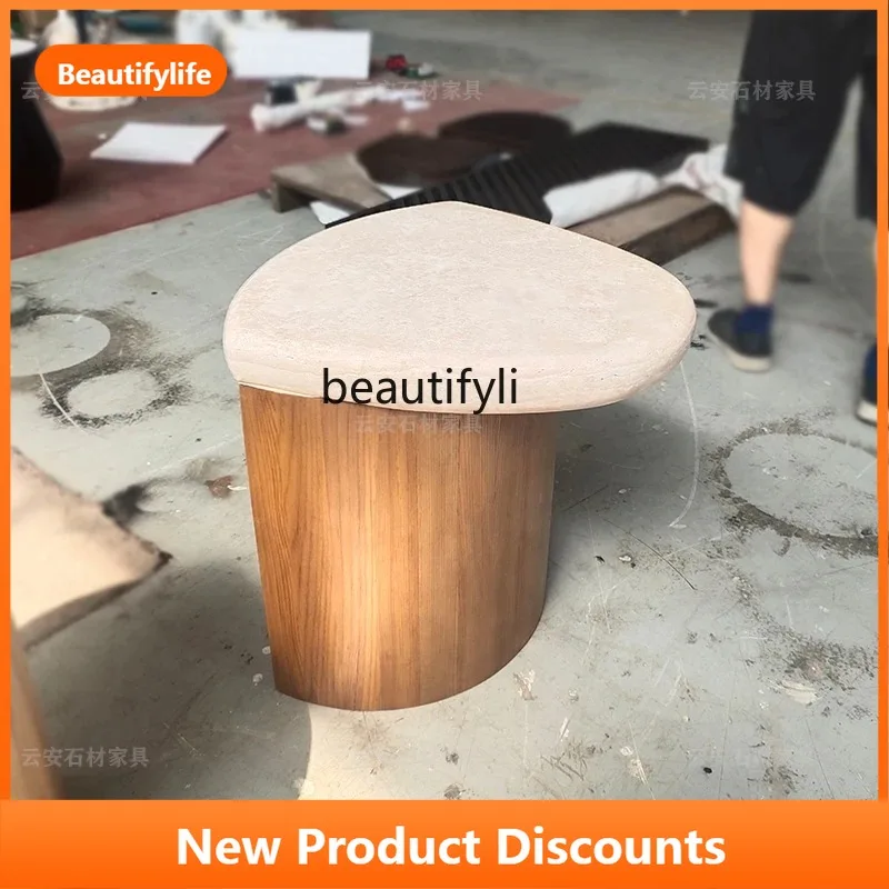 

B73 Wabi-Sabi Стиль Высококачественный приставной столик из цельного дерева из натурального травертина для гостиной, дивана, балкона, спальни, роскошный угловой T