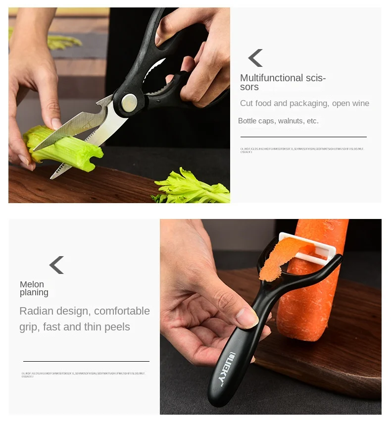 High Quality Kitchen Knife Set 6 Pcs Chef Slicing Cleaver Paring Knife with Scissors and Peeler Gift Box Non Stick Blade Knife