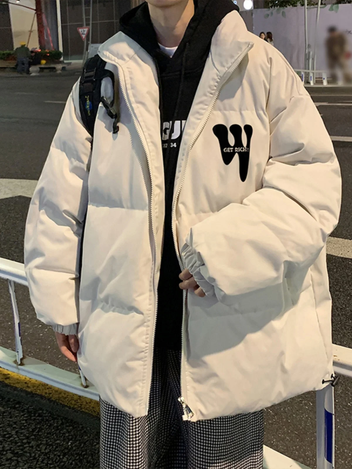 

Men's down Cotton Jaet Thiened Winter Coat Sli Trendy High-End Bread Sle Couple's Outerwear Casual Loose Fit