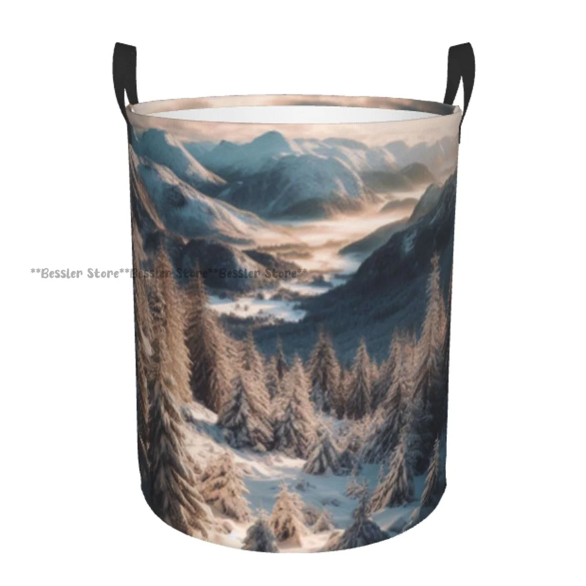 

Winter Landscape With Snow Trees In The Mountains Retro Style Laundry Basket Folding Dirty Clothes Toys Storage Bucket Household
